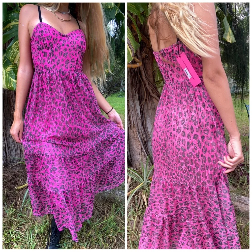 betsy johnson pink leopard corset midi dress - Picture 1 of 6